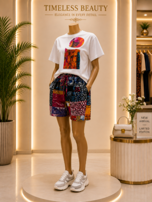 A two piece outfit ( Long Skirt and a Top). Made with High Quality Ankara and White Linen